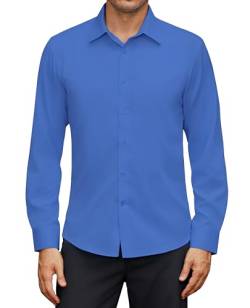 siliteelon Hemd Regular Fit Langarm Herrenhemden Blau Freizeithemd Regular elastiscer Businesshemd,2XL von siliteelon