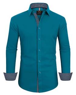 siliteelon Herren Casual Shirts Teal Formal Classic Button Down Kleid Hemd Langarm Bedruckt Regular Fit Hemd,2XL von siliteelon