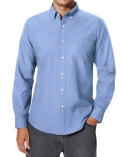 siliteelon Herren Hemd Blau Oxford Hemden Freizeit Button Down Regular Fit Business Herrenhemden Faltenfrei Hemden mit Tasche,L von siliteelon