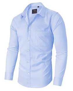 siliteelon Herren Hemd Blau Regular Fit Langarm Herrenhemden Freizeithemd Regular Businesshemd elastiscer Musterhemd-L von siliteelon