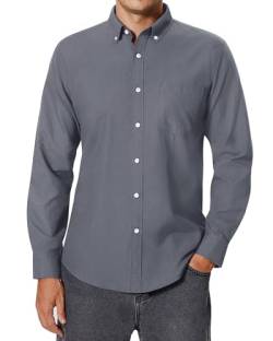 siliteelon Herren Hemd Langarm 100% Baumwolle Grau Herrenhemden Freizeithemd Regular Businesshemd,2XL von siliteelon