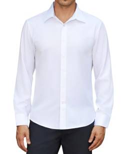 siliteelon Herren Hemd Langarm Weiß Bügelfrei Freizeithemde Casual Regular Fit Business Hemden Faltenfrei ohne Tasche,M von siliteelon