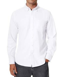 siliteelon Herren Hemd Oxford Hemd Langarm Weiß Regular Fit Bügelfrei Freizeithemden Faltenfrei Anzug Hemd mit Tasche Für Anzug, Hochzeit,5XL von siliteelon