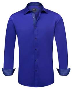 siliteelon Herren-Hemd Premium Regular Fit Langarm Kigsblau Stretch Kontrast Hemd Business-Hemden Freizeithemd,XL von siliteelon
