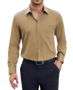 siliteelon Herren Hemd Stretch Langarm Bügelfrei Regular fit Khaki Herrenhemd für Männer Eneinfach Freizeithnemde Businesshemd Anzug Hemd von siliteelon