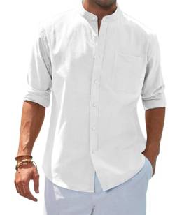 siliteelon Herren Hemd Weiß Leinenhemd Langarm Leinenshirt Freizeithemd Businesshemd Sommer Casual Regular Fit Shirt,2XL von siliteelon