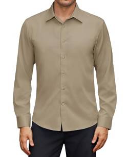siliteelon Herren Hemden Langarm Bügelfrei Regular Fit Khaki Business Hemd Faltenfrei Formales Hemd ohne Tasche,XL von siliteelon