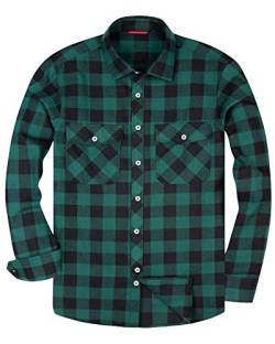 siliteelon Herren Long Sleeve Flannel Shirts Hemd mit Button-Down-Kragen, Green Black, S von siliteelon
