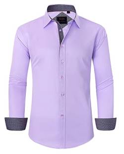 siliteelon Mens Dress Shirts Knitterfrei Lavendel Regular Fit Stretch Cotton Button Down Hemd,2XL von siliteelon