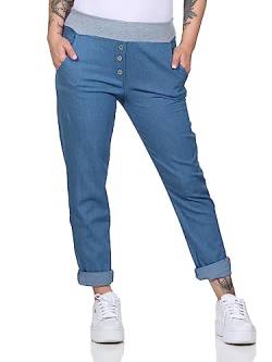 Damen Jeans Jogger Jogginghose Boy Friend im Vintage Look Sweatpants für Freizeit Sport und Fitnessans Hose Jogging 23149 (as3, numeric, numeric_34, numeric_38, regular, regular, Mittelblau) von simaranda