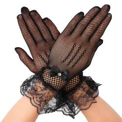 simarro Damen Spitzen Handschuhe,Kurze Netzhandschuhe Schwarz Blumenspitzen Lace Gloves Sonnenschutz Handschuhe für Hochzeitsfeier Halloween Party Cosplay Teeparty Abschlussball Bekleidungs Zubehör von simarro