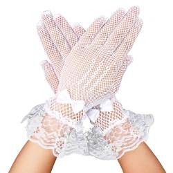 simarro Damen Spitzen Handschuhe,Kurze Netzhandschuhe Weiß Blumenspitzen Lace Gloves Sonnenschutz Handschuhe für Hochzeitsfeier Halloween Party Cosplay Teeparty Abschlussball Bekleidungs Zubehör von simarro