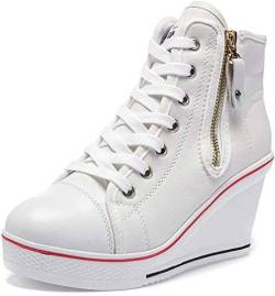 Damen Keilschuhe 35-43 EU aus Canvas High-Top-Schuhe, lässige Größe L, Keilabsatz für Damen, - 01 Weiß - Größe: 36 EU von siphly