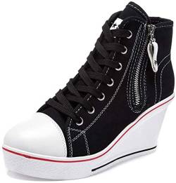 Damen Keilschuhe 35-43 EU aus Canvas High-Top-Schuhe, lässige Größe L, Keilabsatz für Damen, - 03 Schwarz - Größe: 39 EU von siphly