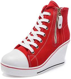 Damen Keilschuhe 35-43 EU aus Canvas High-Top-Schuhe, lässige Größe L, Keilabsatz für Damen, - 04 Rot - Größe: 38 EU von siphly