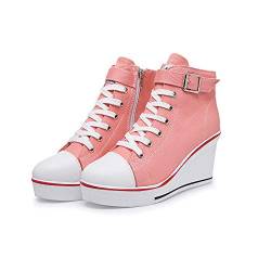 Damen Keilschuhe 35-43 EU aus Canvas High-Top-Schuhe, lässige Größe L, Keilabsatz für Damen, Pink - 11 Rosa - Größe: 38 EU von siphly