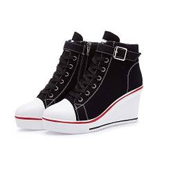 Damen Keilschuhe 35-43 EU aus Canvas High-Top-Schuhe, lässige Größe L, Keilabsatz für Damen, Schwarz - 09 Schwarz - Größe: 39 EU von siphly