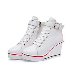 Damen Keilschuhe 35-43 EU aus Canvas High-Top-Schuhe, lässige Größe L, Keilabsatz für Damen, Weiß - 08 Weiß - Größe: 38 EU von siphly