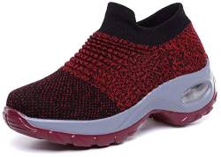 Damen Schlankheitsschuhe Laufschuhe Plateauschuhe Gewicht Luft leicht elastisch Sport Laufen Yoga Tennis zum Überziehen Sportschuh Netzstoff flach Sommer, 03 Rot., 42 EU von siphly