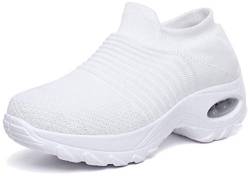 Damen Schlankheitsschuhe Laufschuhe Plateauschuhe Gewicht Luft leicht elastisch Sport Laufen Yoga Tennis zum Überziehen Sportschuh Netzstoff flach Sommer, 03 weiß, 39 EU von siphly