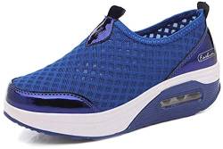 Damen Schlankheitsschuhe Laufschuhe Plateauschuhe Gewicht Luft leicht elastisch Sport Laufen Yoga Tennis zum Überziehen Sportschuh Netzstoff flach Sommer, Blau 1, 38 EU von siphly