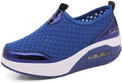 Damen Schlankheitsschuhe Laufschuhe Plateauschuhe Gewicht Luft leicht elastisch Sport Laufen Yoga Tennis zum Überziehen Sportschuh Netzstoff flach Sommer, Blau 1, 40 EU von siphly