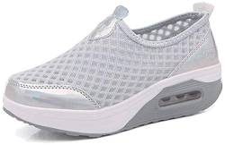 Damen Schlankheitsschuhe Laufschuhe Plateauschuhe Gewicht Luft leicht elastisch Sport Laufen Yoga Tennis zum Überziehen Sportschuh Netzstoff flach Sommer, Grau 1, 36 EU von siphly