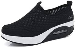 Damen Schlankheitsschuhe Laufschuhe Plateauschuhe Gewicht Luft leicht elastisch Sport Laufen Yoga Tennis zum Überziehen Sportschuh Netzstoff flach Sommer, Schwarz 1, 36 EU von siphly