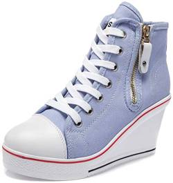 High-Top-Keilschuhe für Damen, EU-Größe 35-43, Leinen, Casual-Stil, für Frühling / Sommer, Keilabsatz, - 07 Blau - Größe: 40 EU von siphly