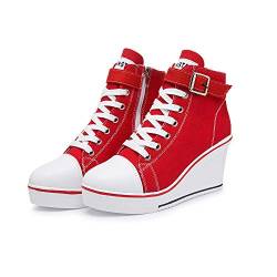 High-Top-Keilschuhe für Damen, EU-Größe 35-43, Leinen, Casual-Stil, für Frühling / Sommer, Keilabsatz, Rot - 10 rot - Größe: 38 EU von siphly