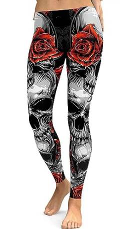 Damen Leggings Sugar Skull Printed Leggings Gebürstet Buttery Soft Knöchellang Strumpfhose - Rot - XX-Large von sissycos