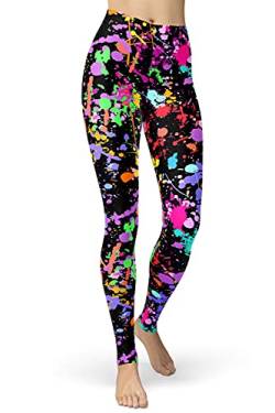 sissycos 80er Leggings Damen Bunt Print Leggings Oil Painting Graffiti Yoga Strumpfhosen Sporthose Leggins Lang L Schwarze Graffiti von sissycos