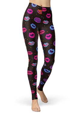 sissycos 80er Leggings Damen Bunt Print Leggings Oil Painting Graffiti Yoga Strumpfhosen Sporthose Leggins Lang S Bunte Lippen von sissycos