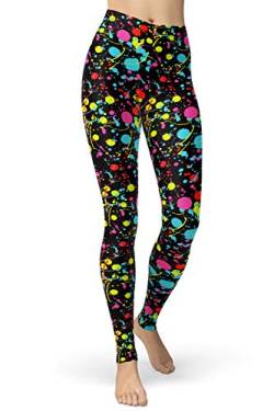 sissycos 80er Leggings Damen Bunt Print Leggings Oil Painting Graffiti Yoga Strumpfhosen Sporthose Leggins Lang S Neon Splatter Leggings von sissycos