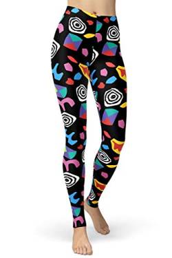 sissycos Damen 80er Artistic Leggings, Bunte Print Sanft Hohe Taille Lang Regular und Plus Size(Fremde Dinge Element,XL) von sissycos