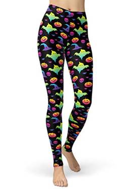 sissycos Damen 80er Artistic Leggings, Bunte Print Sanft Hohe Taille Lang Regular und Plus Size(Halloween Leggings,M) von sissycos