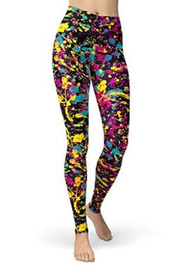 sissycos Damen 80er Artistic Leggings, Bunte Print Sanft Hohe Taille Lang Regular und Plus Size(Splash Graffiti,L) von sissycos