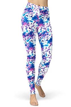 sissycos Damen 80er Artistic Leggings, Bunte Print Sanft Hohe Taille Lang Regular und Plus Size(Weiß Gedruckte Graffiti,L) von sissycos