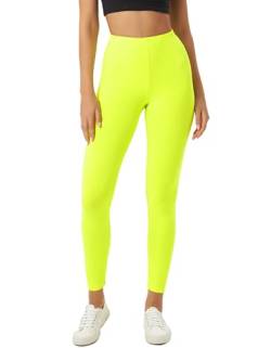 sissycos Damen 80er Neon Leggings Pants, Butterweich dehnbar bequem Basic Solid Hosen（Neon Gelb,XXL） von sissycos