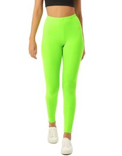 sissycos Damen 80er Neon Leggings Pants, Butterweich dehnbar bequem Basic Solid Hosen（Neon Grün,L） von sissycos