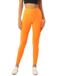 sissycos Damen 80er Neon Leggings Pants, Butterweich dehnbar bequem Basic Solid Hosen（Neon Orange,S） von sissycos