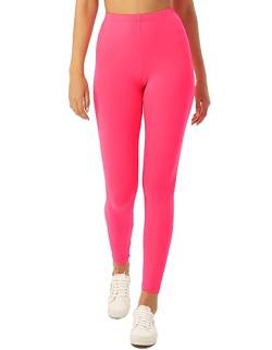 sissycos Damen 80er Neon Leggings Pants, Butterweich dehnbar bequem Basic Solid Hosen（Neon Pink,L） von sissycos