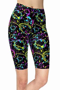 sissycos Damen 80ers Splash Printed Biker Shorts Bunt Kurze Leggings Soft Hose(S-L,Splash Circle) von sissycos