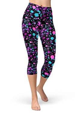 sissycos Damen Artistic Print Capri Leggings, 80er Jahre Hohe Taille Tie Dye Splash Sanft 3/4 Hosen(Rose Red Splatter,L-XXL) von sissycos