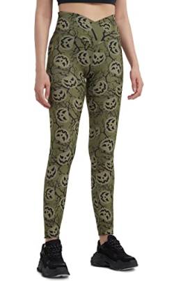 sissycos Damen Halloween Leggings Bedruckte Bunte Horror Skinny Soft Stretch Lang Hose(Böser Kürbis,S) von sissycos