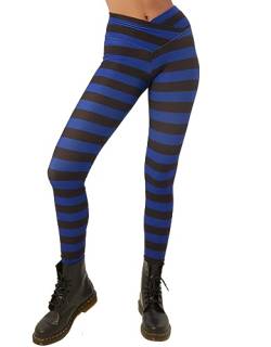 sissycos Damen Halloween Leggings Bedruckte Bunte Horror Skinny Soft Stretch Lang Hose（Halloween Stripes-blau，XXL） von sissycos