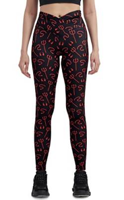 sissycos Damen Halloween Leggings Bedruckte Bunte Horror Skinny Soft Stretch Lang Hose(Roter Teufelshörnerschwanz,L) von sissycos