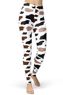 sissycos Damen Leopardenmuster Leggings Hohe Taille, Sanft Elastisch Jogginghose Strumpfhosen Lang(Leopardenmuster auf Weiß,XL) von sissycos