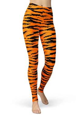 sissycos Damen Leopardenmuster Leggings Hohe Taille, Sanft Elastisch Jogginghose Strumpfhosen Lang(Orange Tiger Muster,L) von sissycos