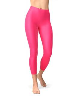 sissycos Damen Neon 3/4 kurz Leggings sanft Elastische Taille Leggings(Neon Pink,S/L) von sissycos